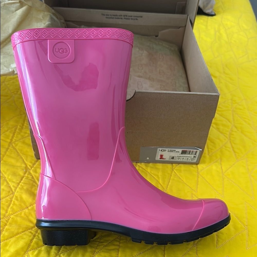 UGG Pink Winter Rain Boots with Glossy Finish for Girls
